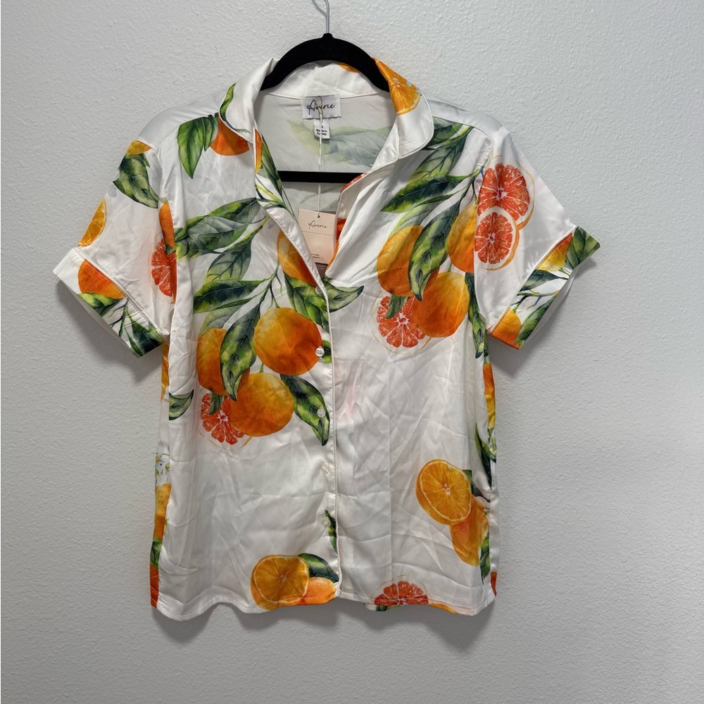 Averie Citrus Print Button Down Pajama Shirt Size Medium